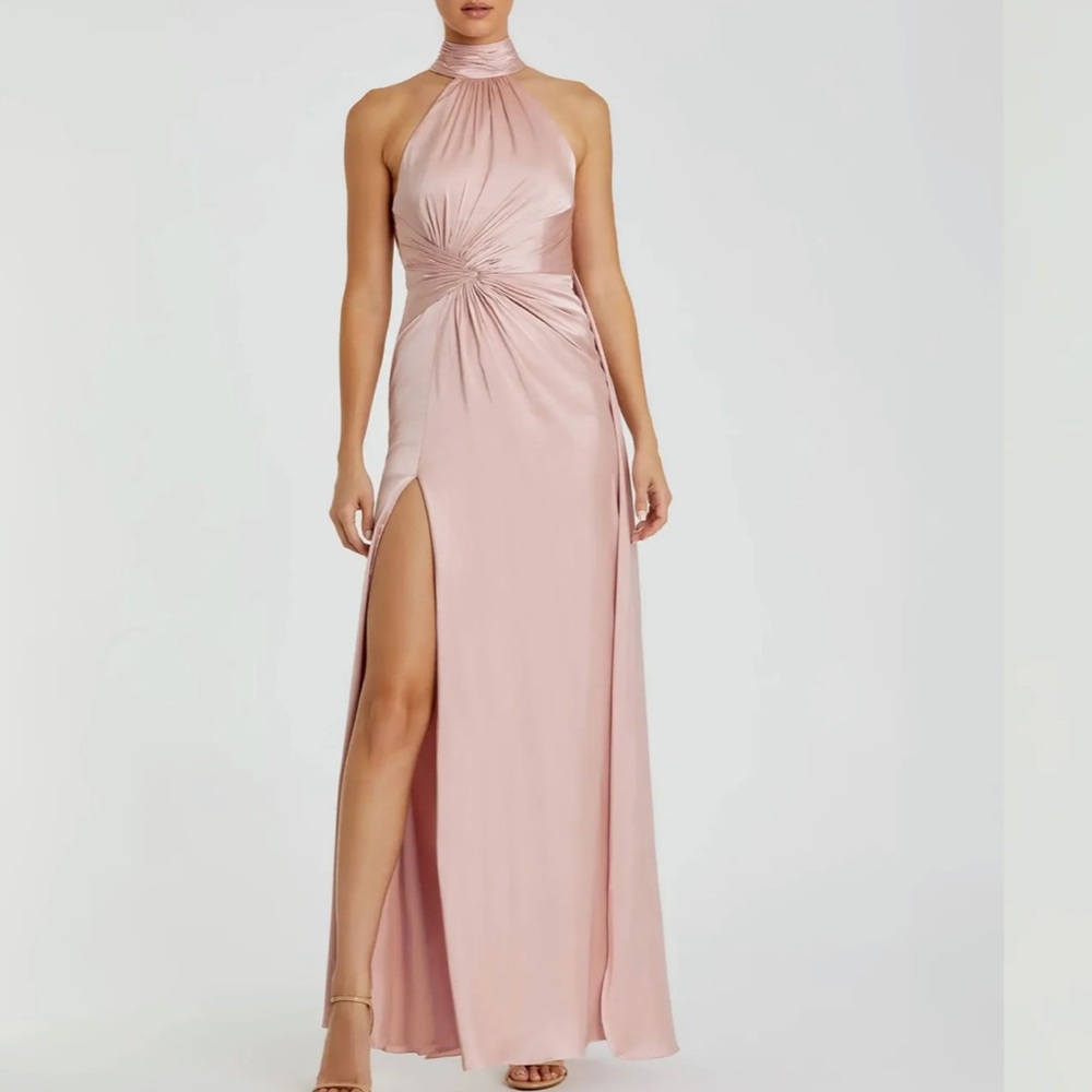 Pink Open Back High Neck Side Ruched Gown Style 11642